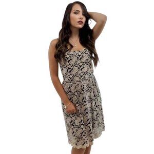 Anthropologie Floral Lace Sleeveless Scalloped Hem Cinched Waist Dress